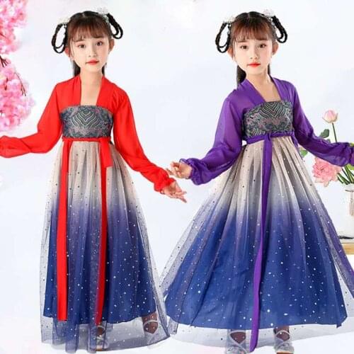 Chinese Girls Hanfu Super Fairyl Tang Girls Costumes Chinese Hanfu Child Kids Ancient Chinese Cosplay stage outfit