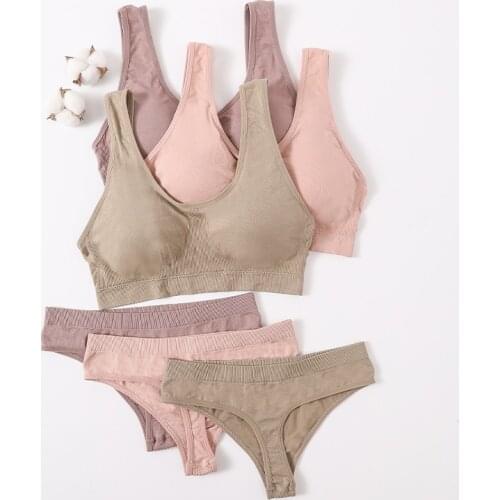 2Pcs Bra Set Underwear Set Women Panties Sexy G-String Seamless Bralette Female Lingerie Tank Crop Top Brassiere Underwear Set