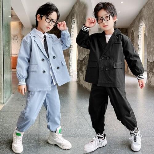 Korean Kids Boys Clothing Autumn Casual Suit Coats Fashion Pants Outfits Two-piece Set Hip Hop Childrens Clothes for boys girls