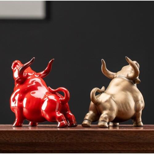 Creative Ceramic Red Cattle Ornaments Home Living Room Office Desk Mascot Zodiac Display Home Decoration Accessories Modern