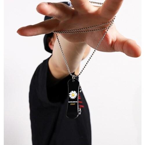 Creative Hip Hop Cool Guy Daisy Skateboard Cross Pendant Metal Punk Long Chain Necklace for Women Men Couple Gothic Gifts