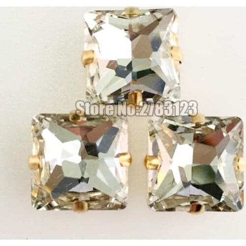 Square shape Gold bottom Glass white sew on claw rhinestones with four holes diy/Clothing accessories 20pcs/bag