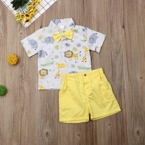 Toddler Kids Baby Boy Summer Cartoon Short Sleeve Tops T-shirt + Solid Shorts 2pcs Outfits Set Clothes