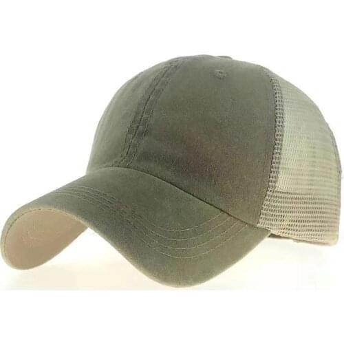 2021Summer Retro Mens Smooth Board Breathable Mesh Cap ，Fashionable New Washed Cotton Solid Color Womens Ponytail Baseball Cap