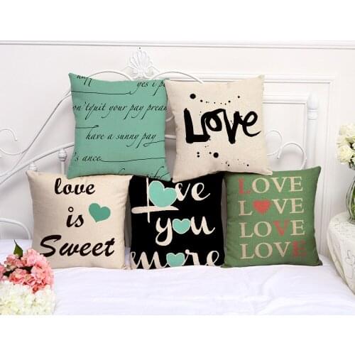 Love Letter Series Cushion Cover Cotton Linen Decorative Pillowcase Chair Seat Square 45x45cm Pillow Cover Home Living Textile
