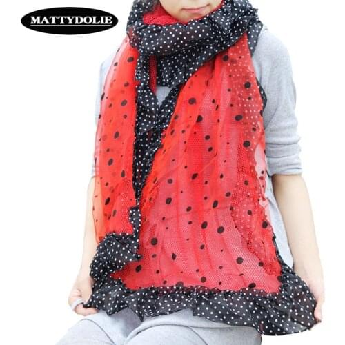 MATTYDOLIE Scarf woman spring and autumn double-layer dot mesh gauze chiffon fungus long scarf fashion scarves