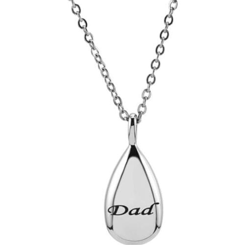 Stainless Steel Minimalism Water Drop Dad Cremation Urn Pendant Necklace Ash Jewelry Gift For Him with Chain