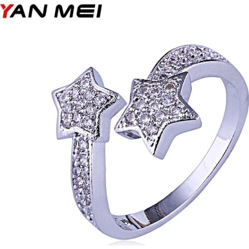 YANMEI Fashion Engagement Rings For Women Star Shape With AAA Cubic Zircon Surround The Rhinestone Anillo YMJ1703