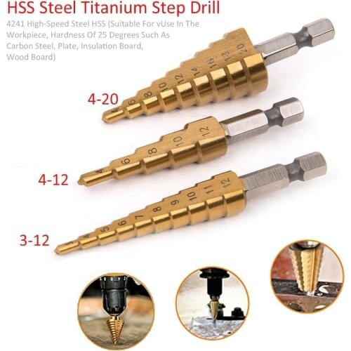 3pcs HSS Steel Titanium Coated Step Universal Drill Bit Set Hex Hole Cutter 3-12mm 4-12mm 4-20mm For Home DIY Wood Glass Metal