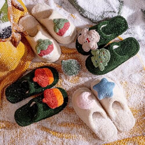 New Fashion Couples Sandals for 2021 Winter Warm Plush Lovely Designer Indoor Slippers Christmas Cotton-padded Home Slides
