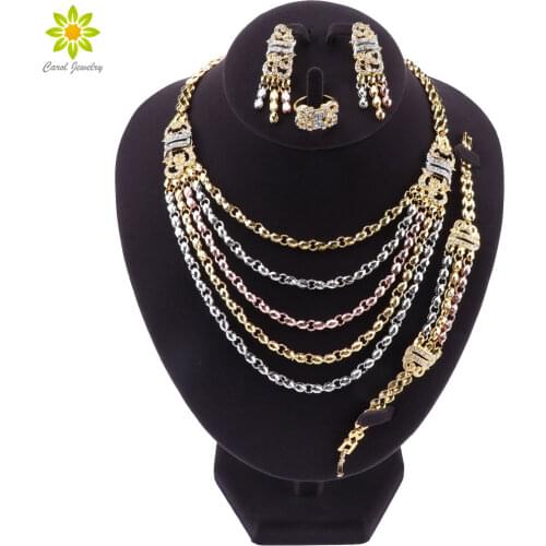 New Gorgeous African Vintage Jewelry Sets Gold Color Necklace Earrings Set Charms Wedding Bridal Fashion Dubai Jewelry