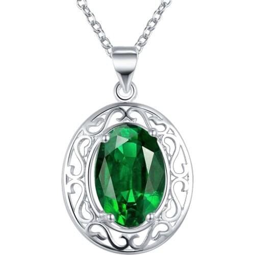 Wholesale Silver Plated Charm Jewelrys Necklace,free Shipping Fashion Fashion Jewelry Pendant Jewelry Inlaid Green Stone AN879