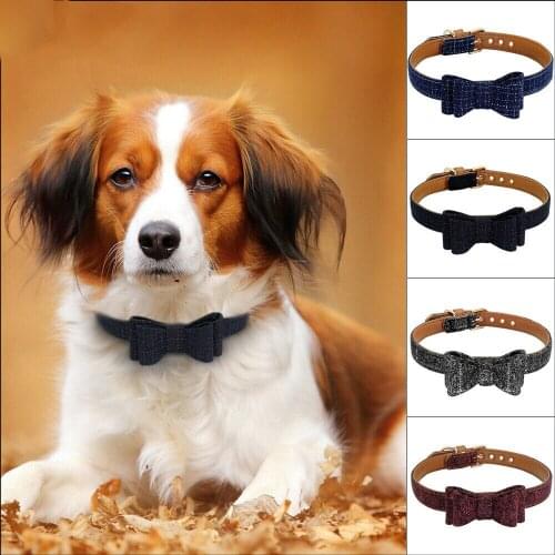 2019 New Fashion Lovely Dog Cat Pet Cute Bow Tie Adjustable Puppy Kitten Necktie Soft PU Leather Collar