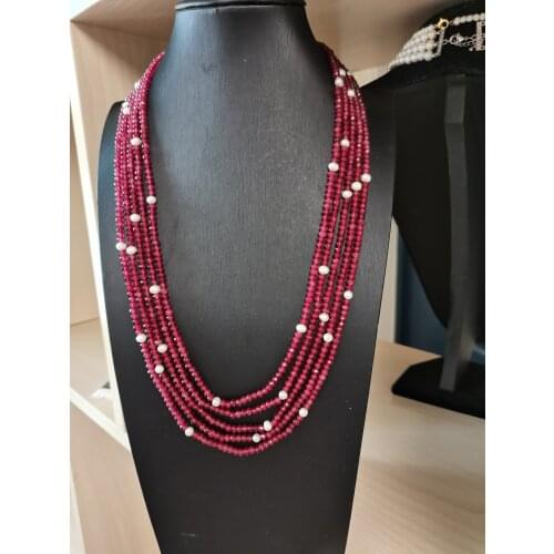 Hand knotted 5rows necklace natural purple yellow 2x4mm stone white freshwater pearl necklace fashion jewelry long 68-75cm