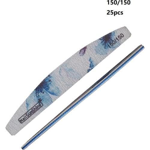 Quliaty 25pcs Nail File printing Double Side Buffer 150/150 Trimmer Sandpaper Professional Nail File Sanding Manicure Polishing