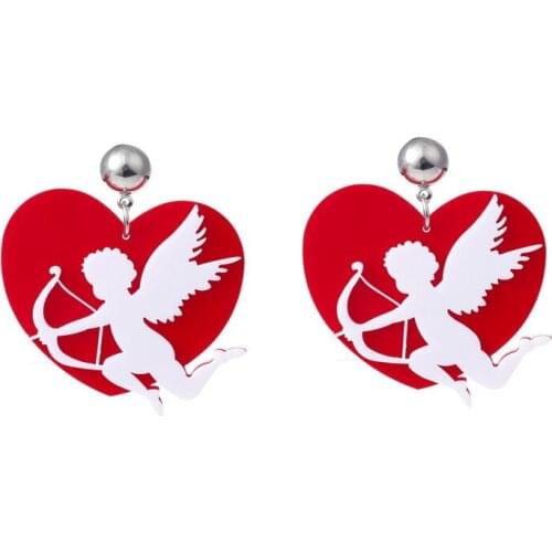 Duftgold New Harajuku Cute Cupid Angel Pendant Earring Elegant Fashion Heart Earring for Women Party Jewelry Oorbellen Wholesale