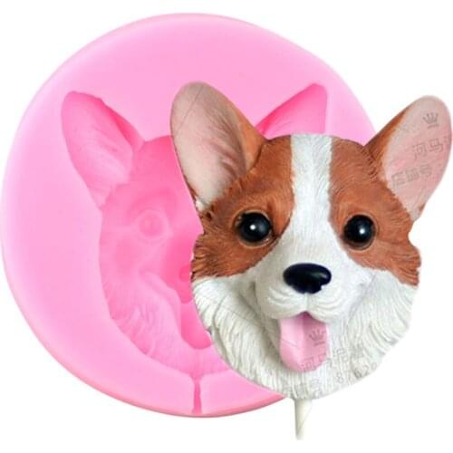 3D Corgi Dog Silicone Mold Lollipop Candy Molds Fondant Cake Decorating Tools Polymer Clay Mould Chocolate Making Moulds