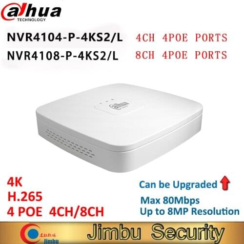 Dahua DVR NVR 4K Video Recorder NVR4104-P-4KS2/L NVR4108-P-4KS2 4Ch/8Ch 4POE port Up to 8MP Resolution nvr security camera