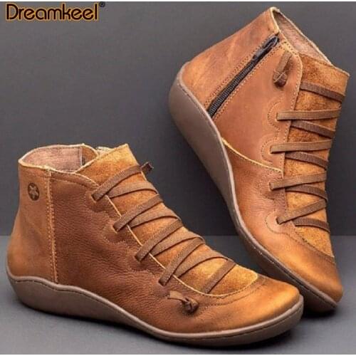 2021 Ankle Boots for Women PU Leather Autumn Winter Cross Strips Vintage Women Punk Boots Shoes Ladies Flat Women Boots Woman Y