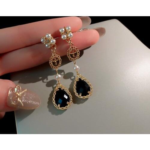 Luxury Baroque Waterdrop Crystal Earrings for Women Simulated Pearl Long Dangle Earrings Party Jewelry