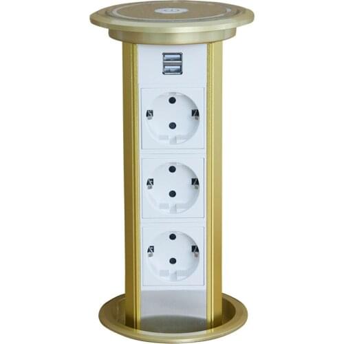 Gold customized All in one Touch motorized electric socket 3 Power outlets dual USB Charger for Office/Kitchen/Meeting Room