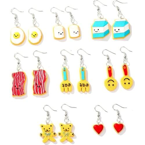 1pair Cute Craft MIke,Cookie and Spoon Drop Earrings Food Resin earring for Birthday Gift Child Girls Teens Jewelry