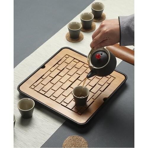 1PC Bamboo Tea Tray Drainage Water Storage Kung Fu Tea Set Room Board Table Chinese Tea Cup Ceremony Tools Tea Set MF 027