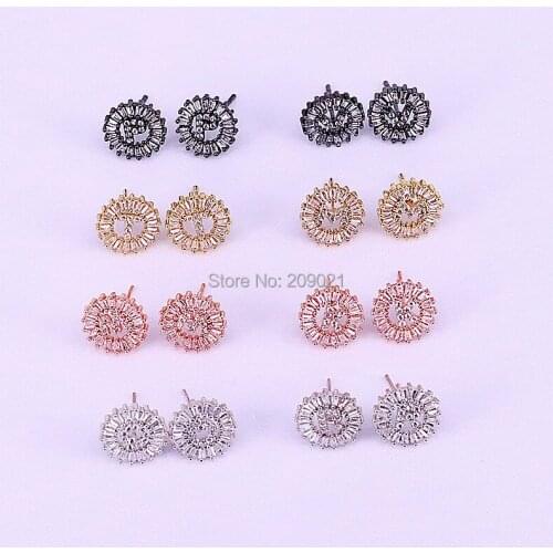 10pair New Arrival Trendy 26 Letters Stud Earrings for women jewelry round shape mirco pave cz initials earring charm