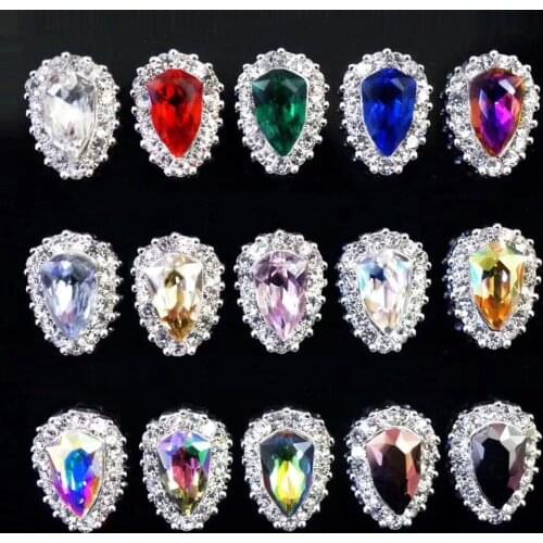 10Pcs/Lot Alloy Shield Nail Art Decorations AB Colorful DIY Glass Gems Metal Nails Tips Nail Charms Diamond Jewelry Rhinestones