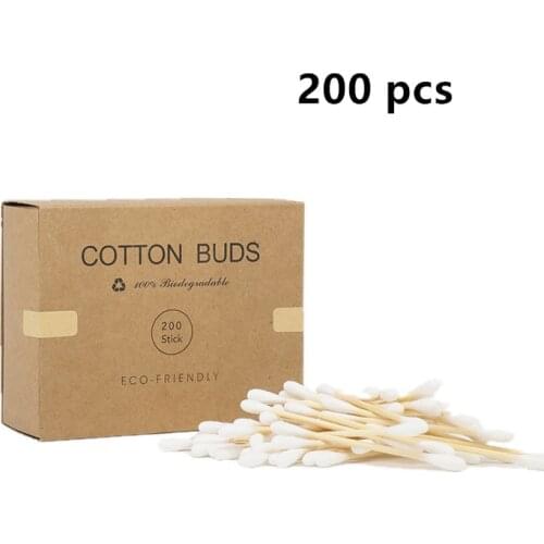 200pcs Double Head Cotton Swab Bamboo Cotton Swab Wood Sticks Disposable Buds Cotton For Beauty Makeup Nose Ears Cleaning