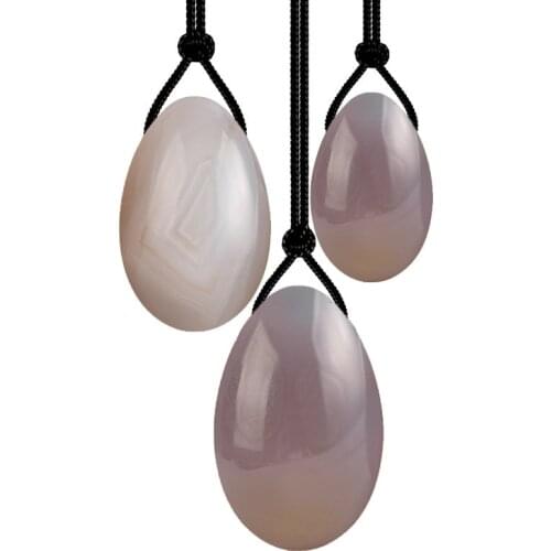 3pc Grey Agate Yoni Egg Set Drilled Yoni Eggs Natural Jade Eggs Vaginal Muscle Tightening Exerciser Kegel Exercise Crystal Ball