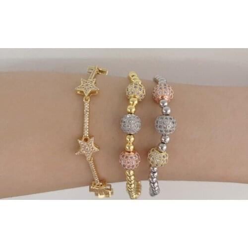 5pcs/lot High Quality Gold Charm Bracelet Profession Design Brass Bead Star CZ Bangles Jewelry