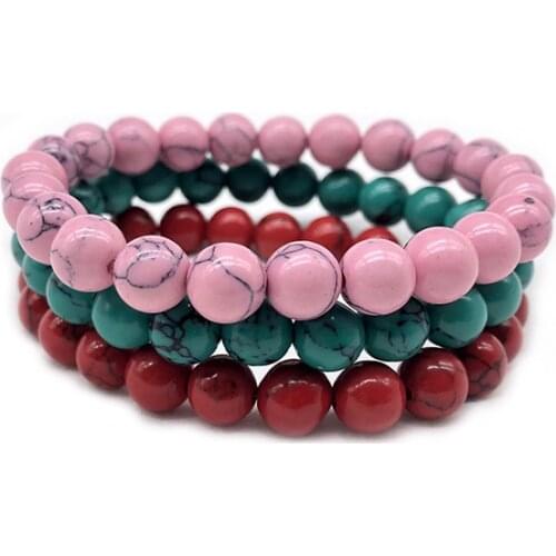 8mm Charm Natural Stone Beads Turquois White Pink Red Howlite Beads Bracelet for Men & Women Jewelry Wristband Gift