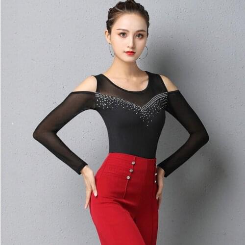 Shiny Latin Dance Tops For Women Fall Ballroom Practice Wear Long Sleeve Stage Costume Tap Dance Wear Dance Tango Outfits DL6983