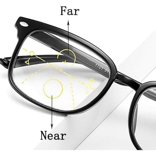 Big Frames Progressive Multifocal Reading Glasses Men Women Presbyopia Glasses Anti-blue Light Black Full Frame Unbreakable