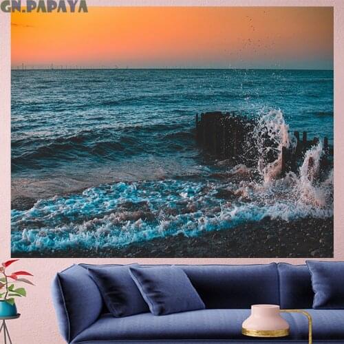Sunset over the sea tapestry Scenic Wall Hanging valley sea farmhouse decor tropical goblen landscape Polyester Yoga mat
