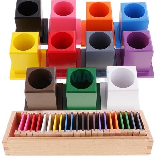Montessori 11Pcs Colored Pencil Holder + Color Box for Kids Early Developing Beechwood Toy