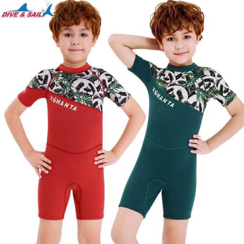 Kids Boys Girls 2.5mm Neoprene Wetsuit One-piece Dive Suit Back Zip Jumpsuits Sun UV Protection Swimwear Short Sleeve swimwear