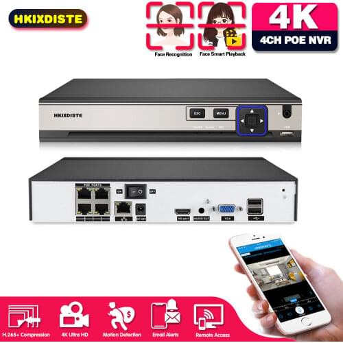 Security Surveillance H.265 4CH 8CH 4K POE NVR For HD 1080P 4MP 5MP 8MP POE IP Camera NVR AI Face Detect Network Video Recorder