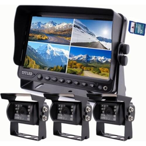 9" DVR Recorder Monitor Quad Split Screen 3 x Rear View Camera System Backup Camera Kit for Truck Caravan Trailers Harvester