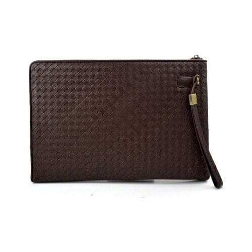 Leather carry all folder tablet folder document file folder braided weaved leather brown