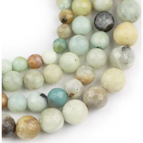 YHBZRET Natural Stone Faceted Amazonite Round Ball 6/8/10mm Spacer Loose Beads for Jewelry Making charm Bracelet DIY Accessories