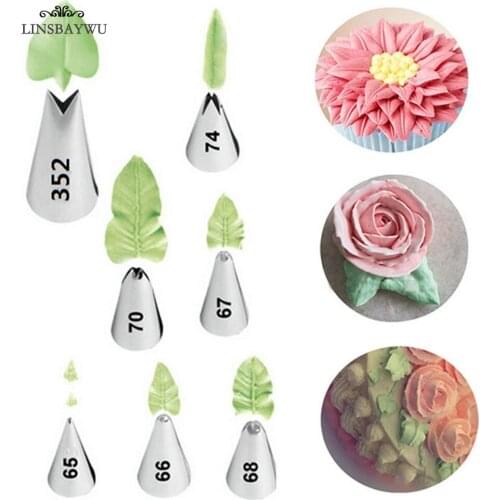 LINSBAYWU 7Pcs/set Leaves Cream Metal Tip Icing Piping Nozzles Cake Decorating Pastry Tool