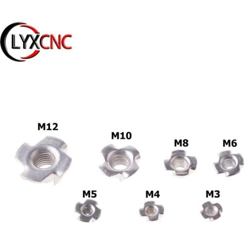 M3 M4 M5 M6 M8 M10 M12 Zinc Plated Four Claws Nut Speaker T-nut Blind Pronged Insert Tee Nut Furniture Hardware DIY