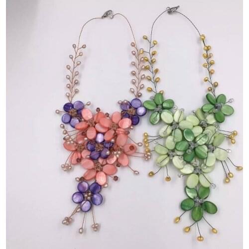 Sea shell flower and freshwater pearl beads necklace 19inch weholesale beads gift FPPJ
