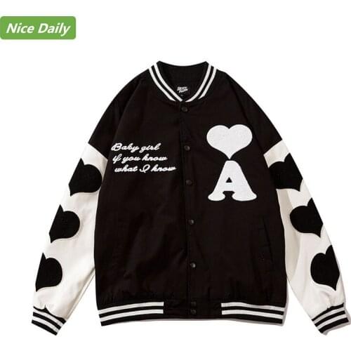 NiceDaily Autumn Winter Mens Jacket Retro Simple High Street Style Coat Love Letter A Embroidery Baseball Uniform Couple Jacket