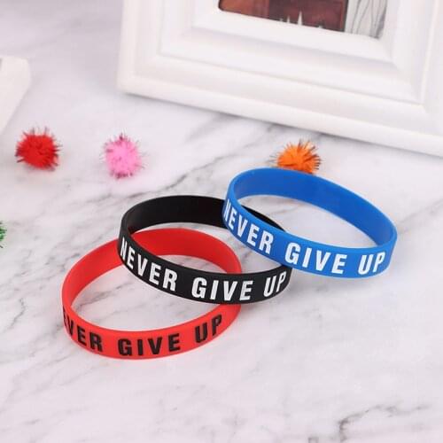 Never Give Up Silicone Bracelet Inspirational Sports Hand With Soft Eco Bracelet