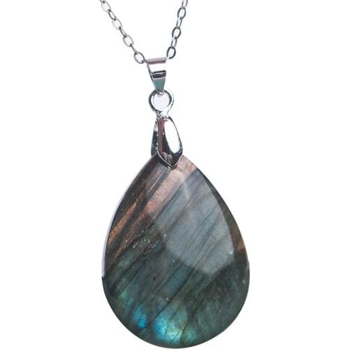 2018 New Genuine Natural Labradorite Gems Fashion Women Pendant Water Drop Shaped Trendy Crystal Necklace Popular Stone Pendant