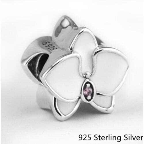 CKK Orchid, White Enamel Charms 925 Sterling Silver Beads Original Jewelry Making Fits For Bracelets & Bangle
