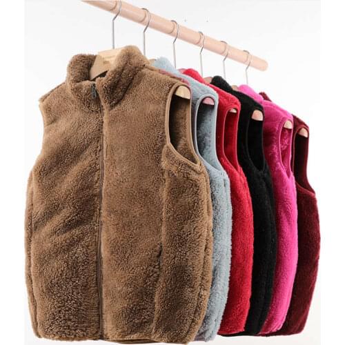 Autumn/Winter Faux Velvet Women Sleeveless Vest Jacket Thick Warm Winter Coat Stand Collar Fleece Vest Plus Size Waistcoat C7722